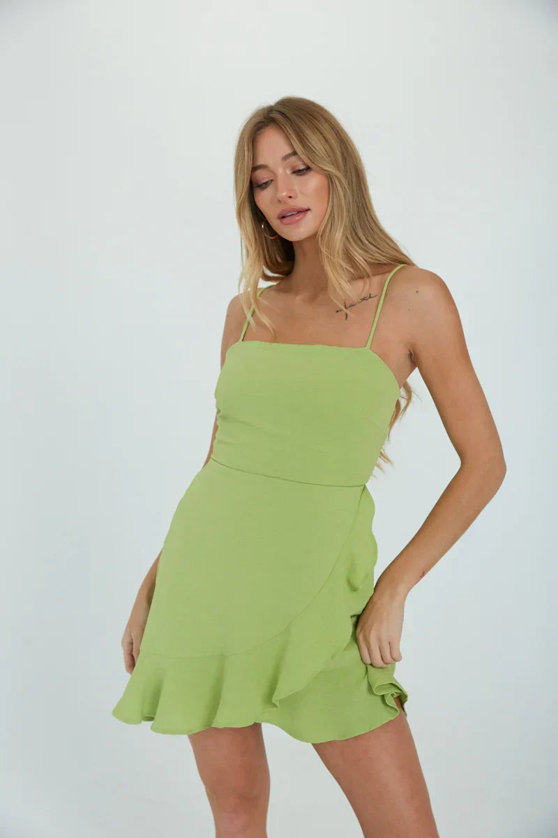 Audra Tie Back Ruffle Wrap Mini Dress