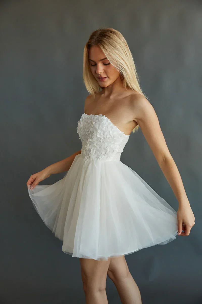 Grace Floral Applique Tulle Babydoll Mini Dress