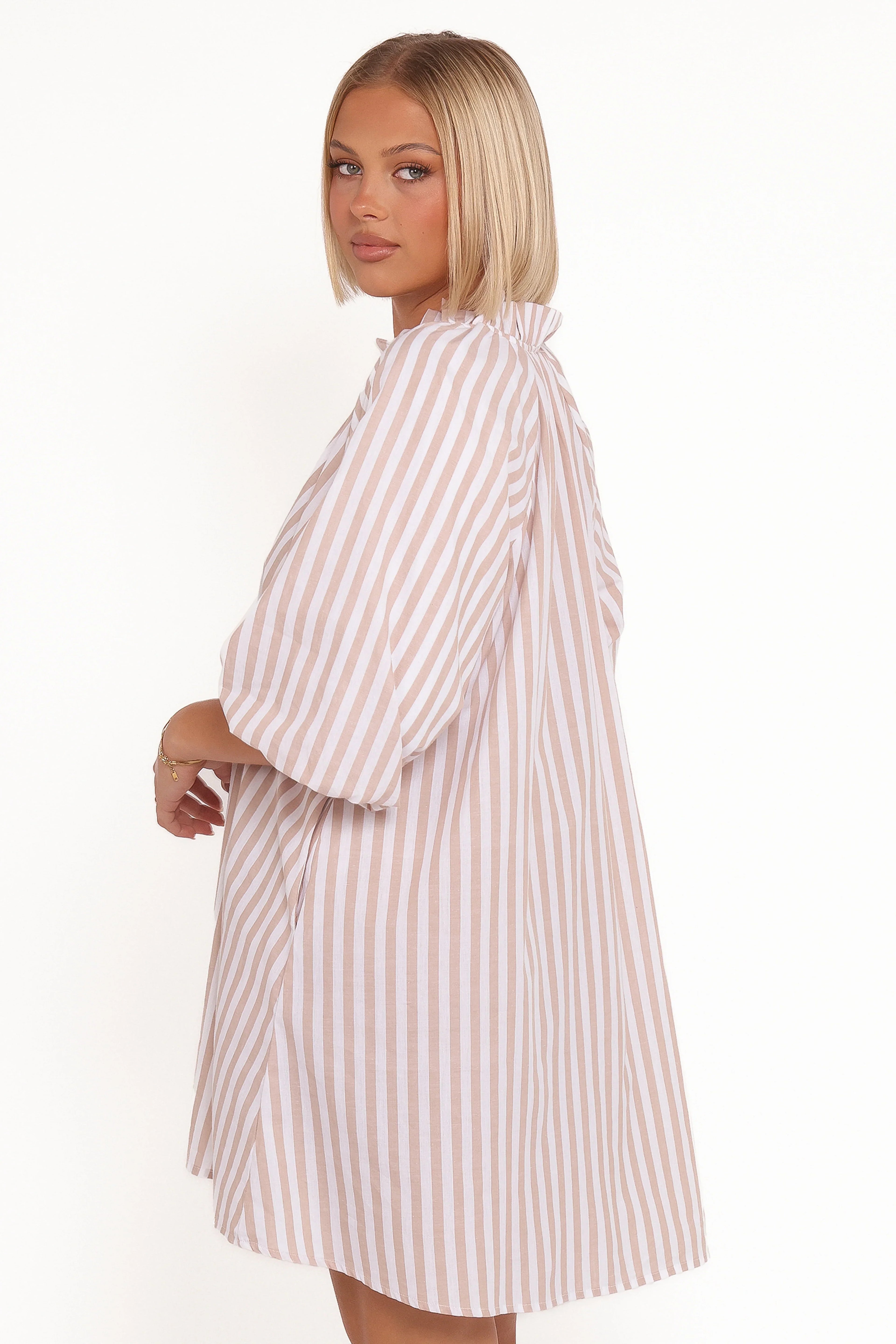 Doran Mini Dress - Beige White