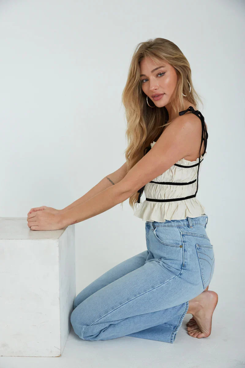 Rena Ruffle Contrast Top