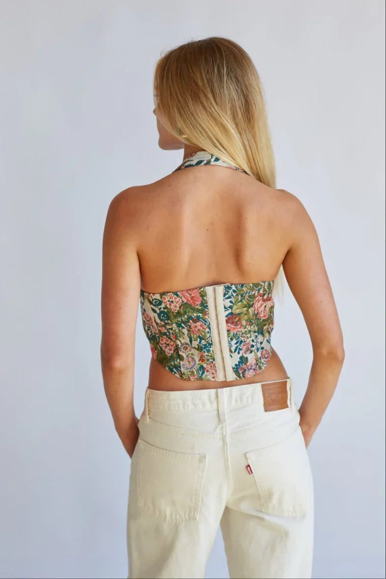 Acacia Jacquard Halter Floral Corset