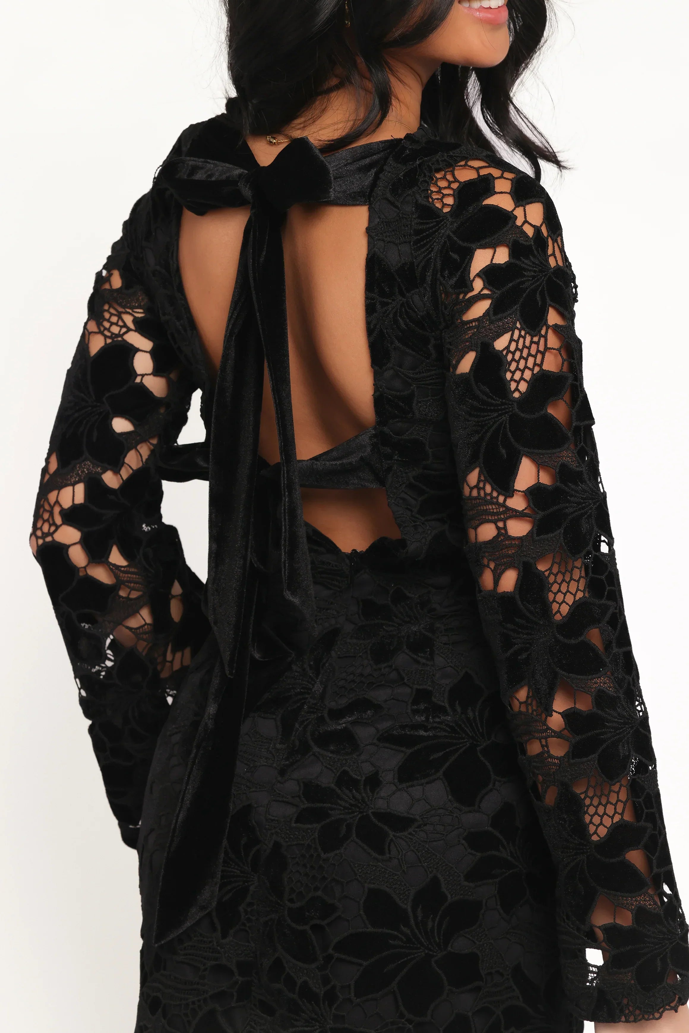 Cynthia Velvet Lace Mini Dress - Black
