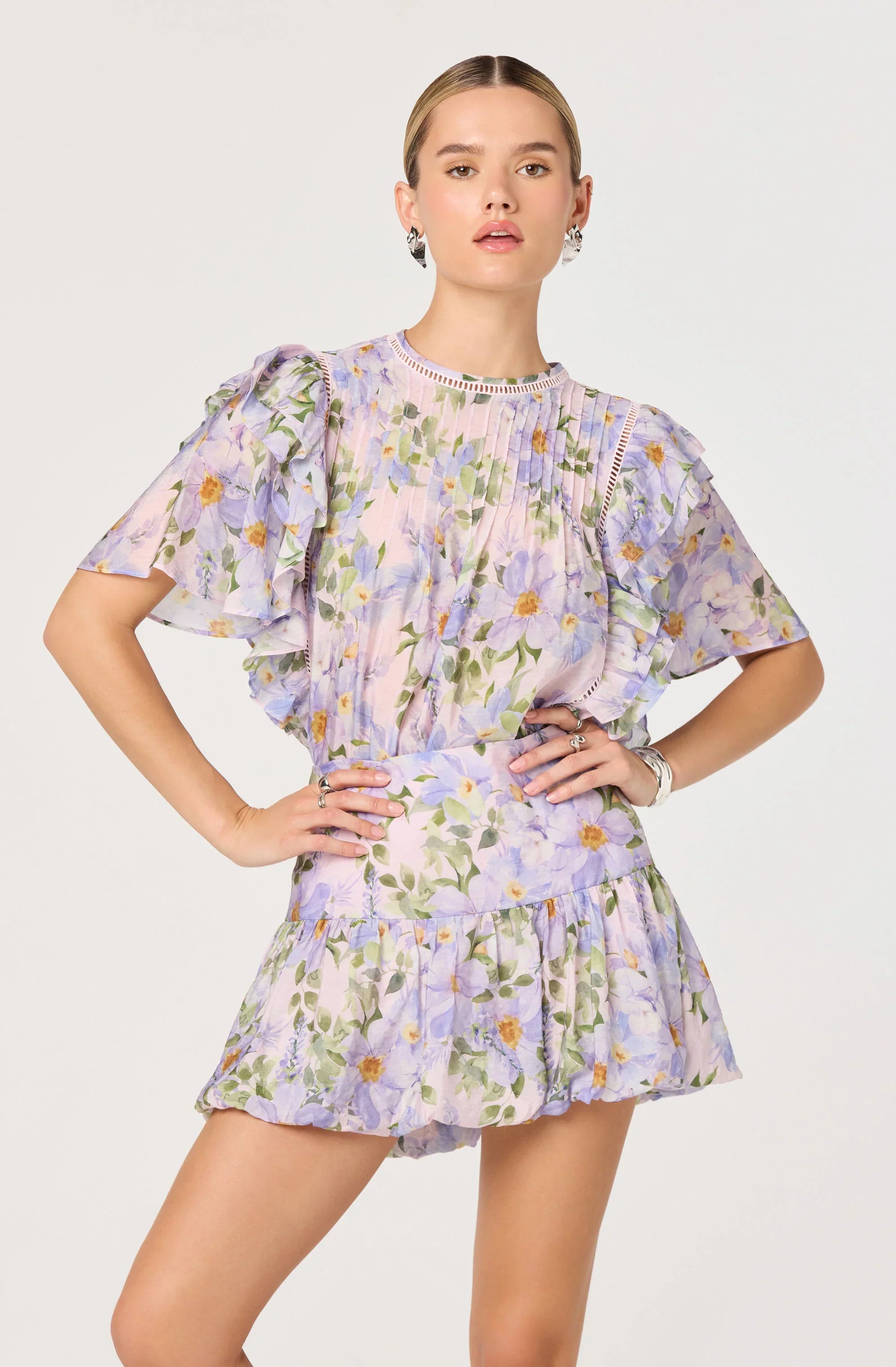 Alea Floral Drop-Waist Bubble Mini Skirt