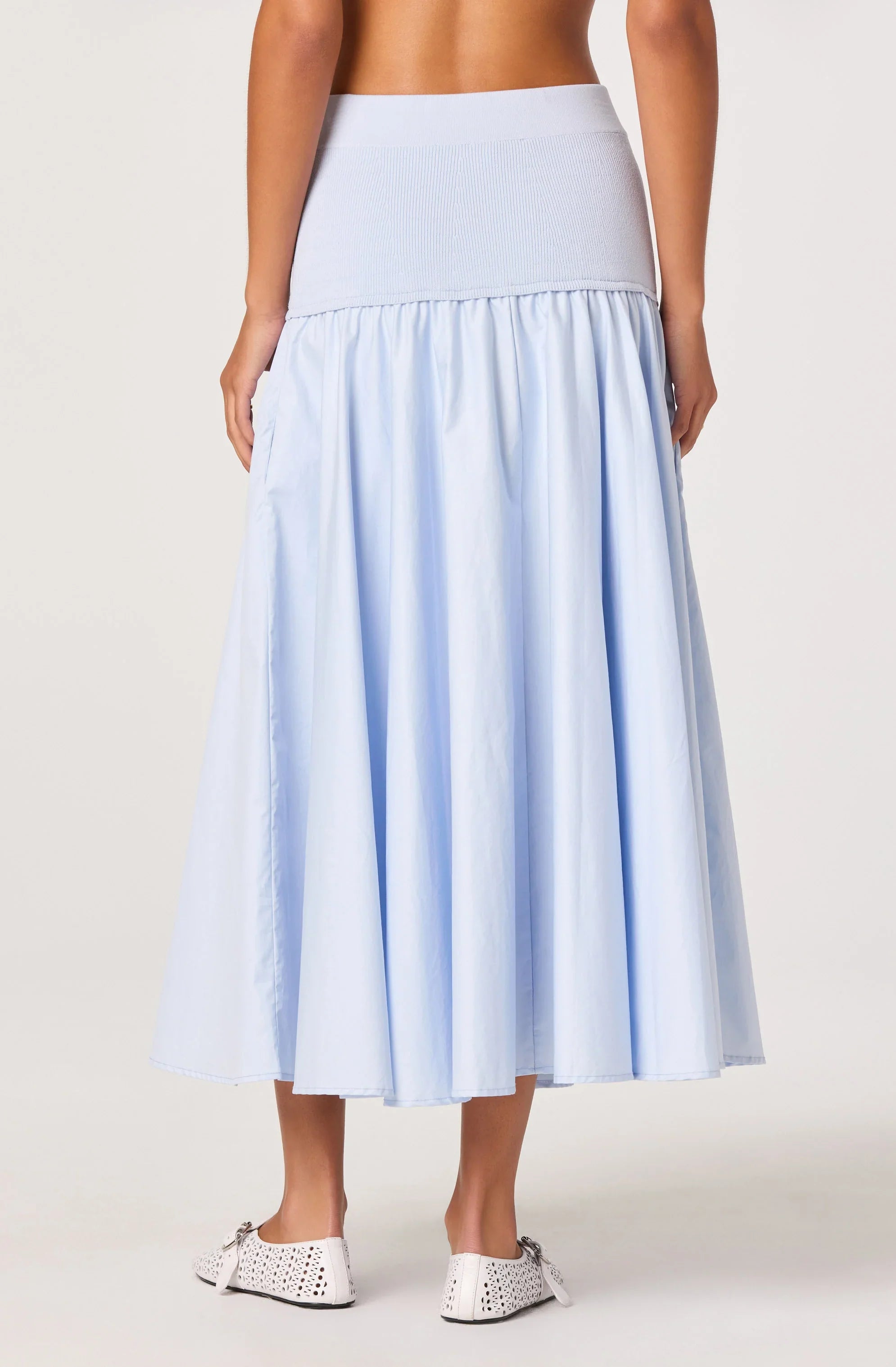 Thesan Mixed Media Drop-Waist Midi Skirt