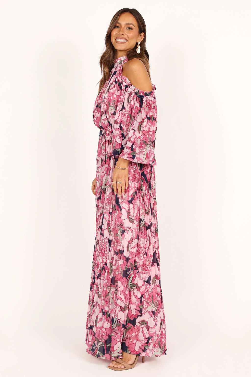 Hilary Pleated Maxi Dress - Pink Floral