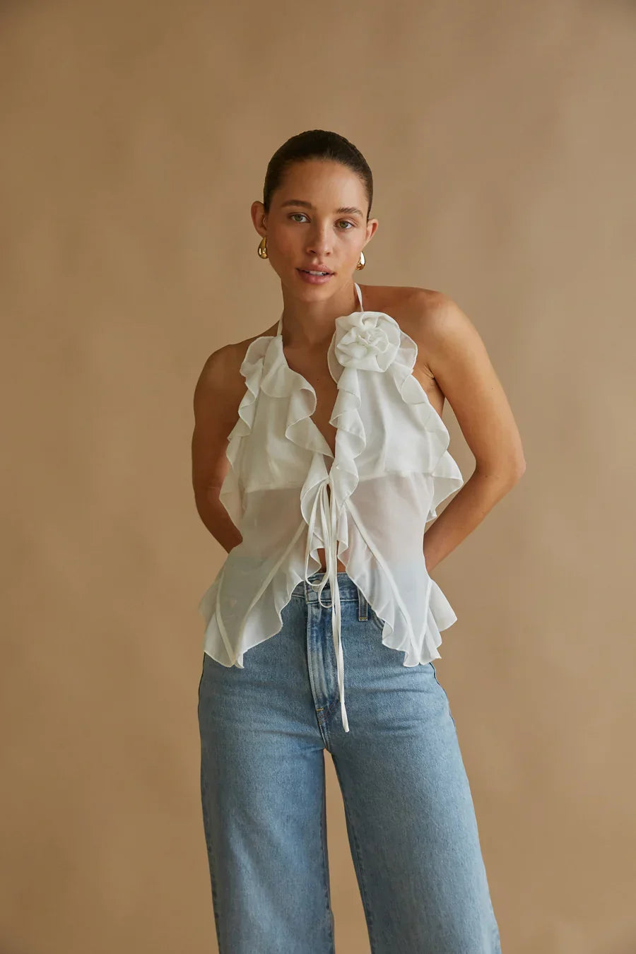 Claudia Rosette Chiffon Halter Top