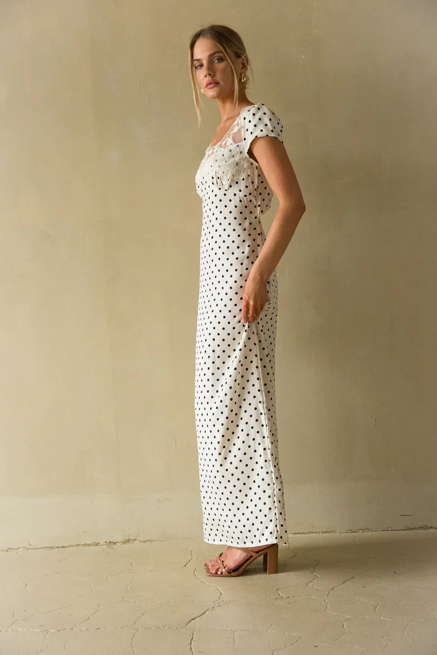 Brandie Lace Trim Polka Dot Maxi Dress