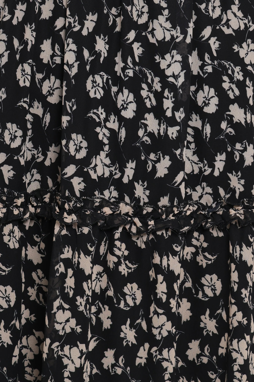 Edwina Shirred Frill Long Sleeve Midi Dress - Black Ditsy Floral