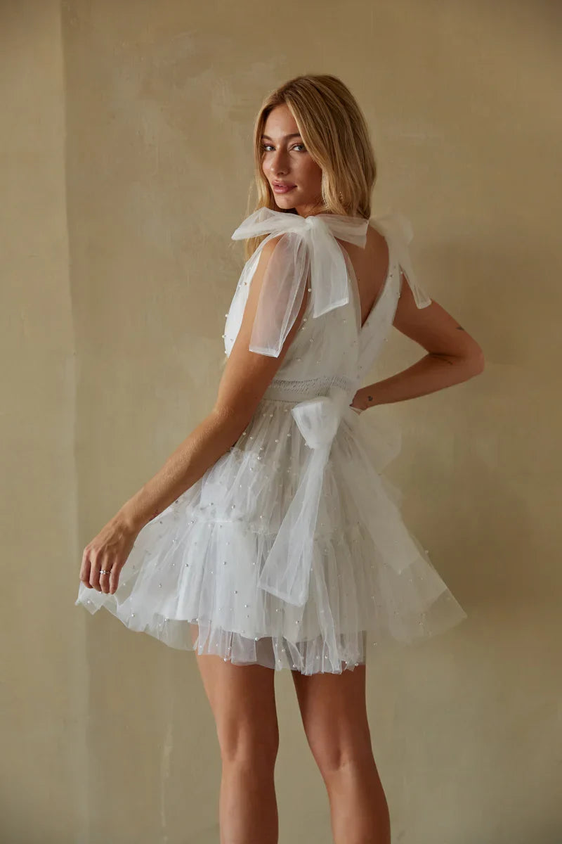 Erin Pearl Tulle Babydoll Mini Dress