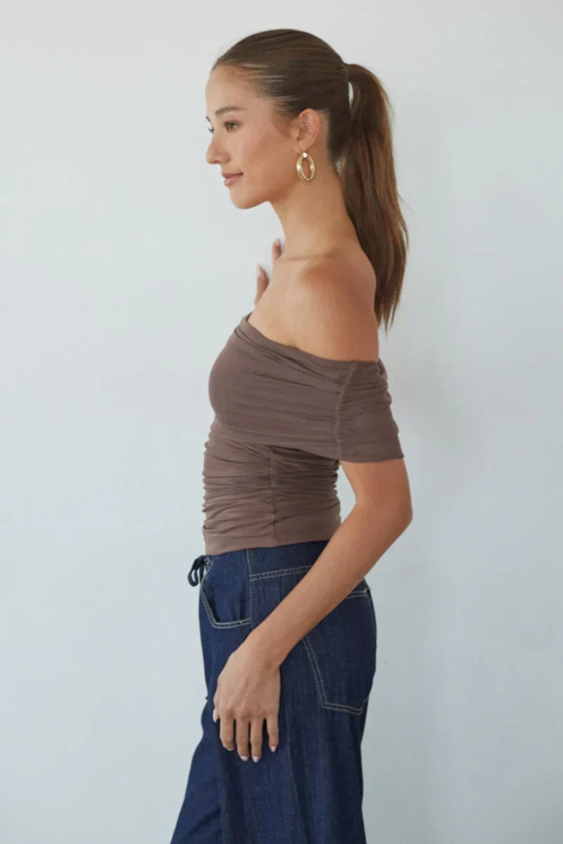 Vada Off the Shoulder Mesh Top