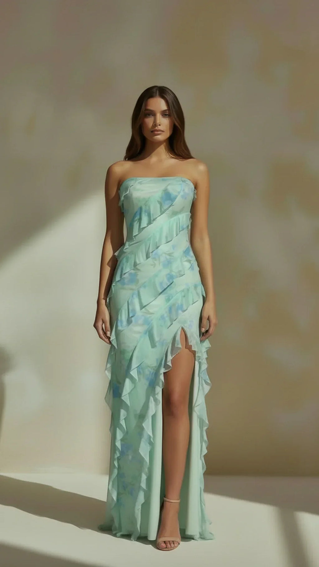 Elara Strapless Ruffle Maxi Dress