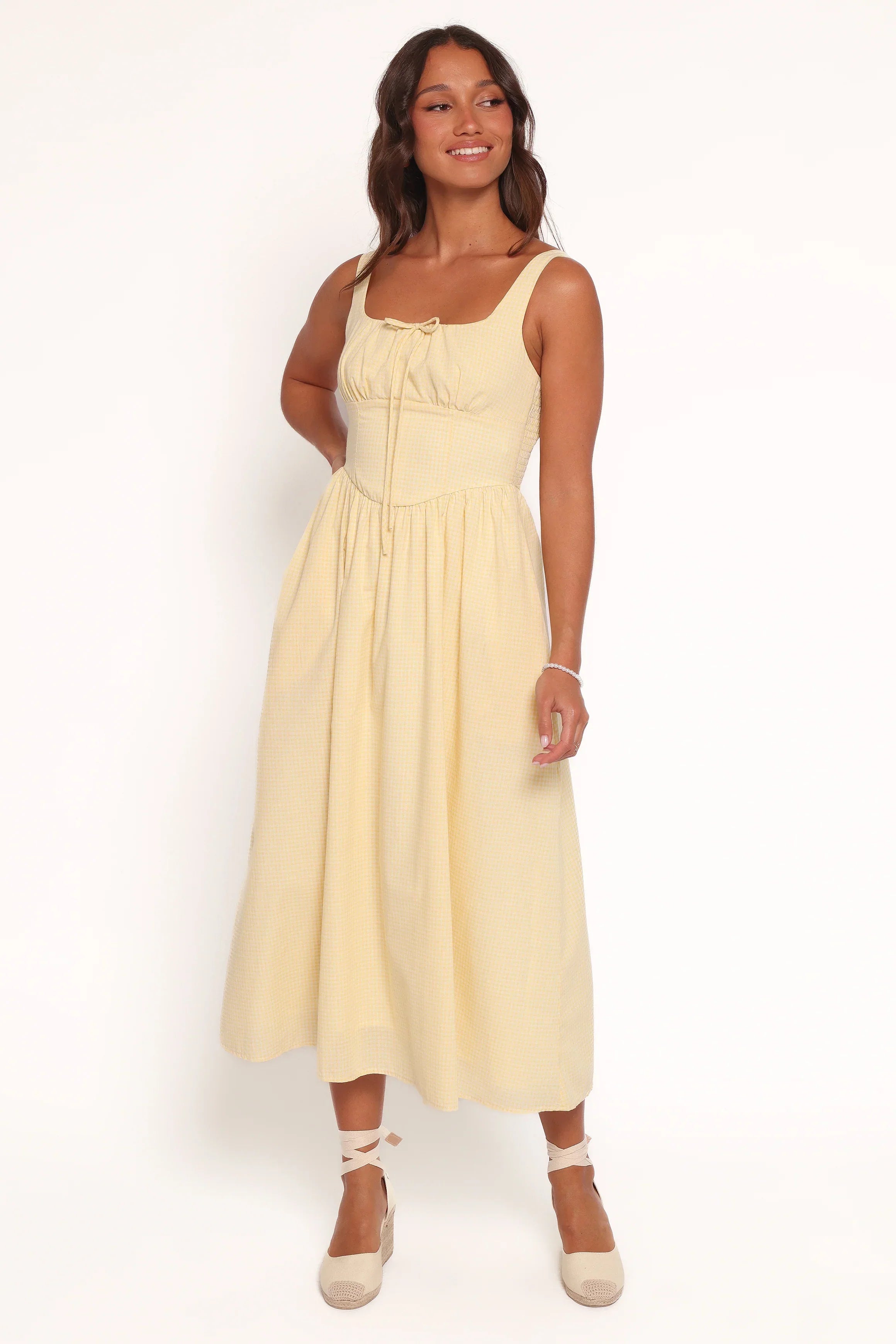 Kinslee Midi Dress - Yellow Gingham