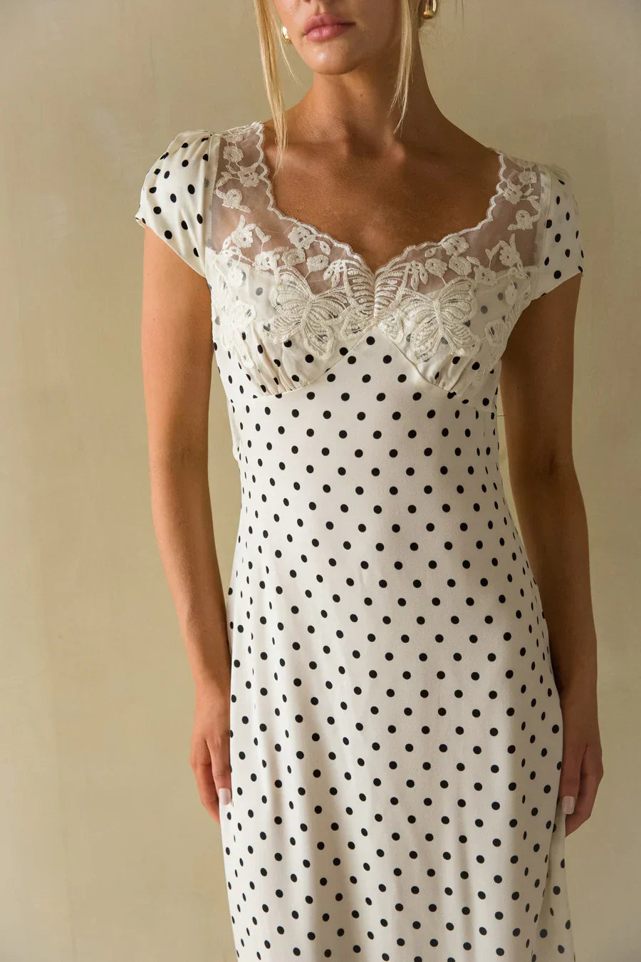 Brandie Lace Trim Polka Dot Maxi Dress