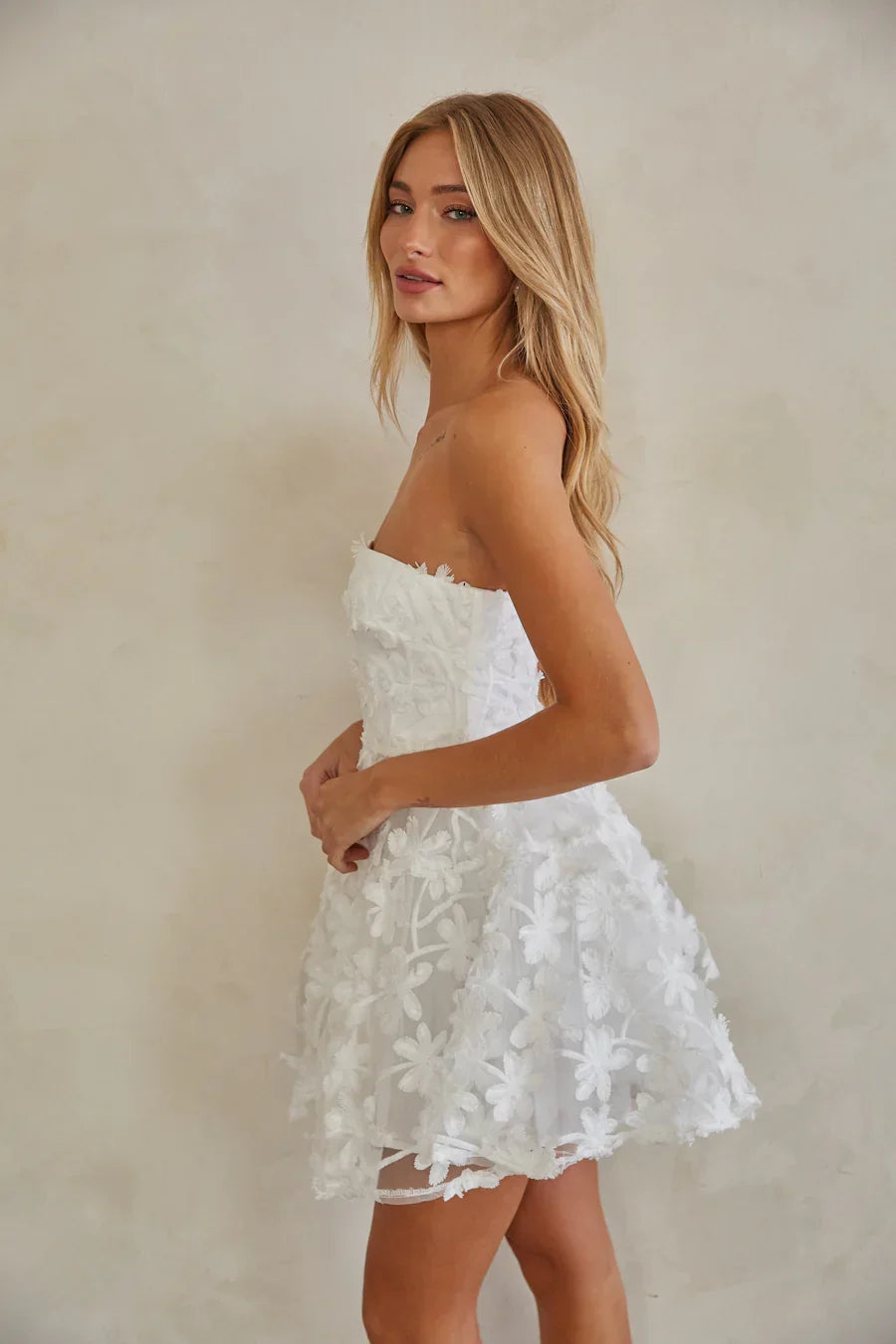 Evangeline Floral Applique Babydoll Dress