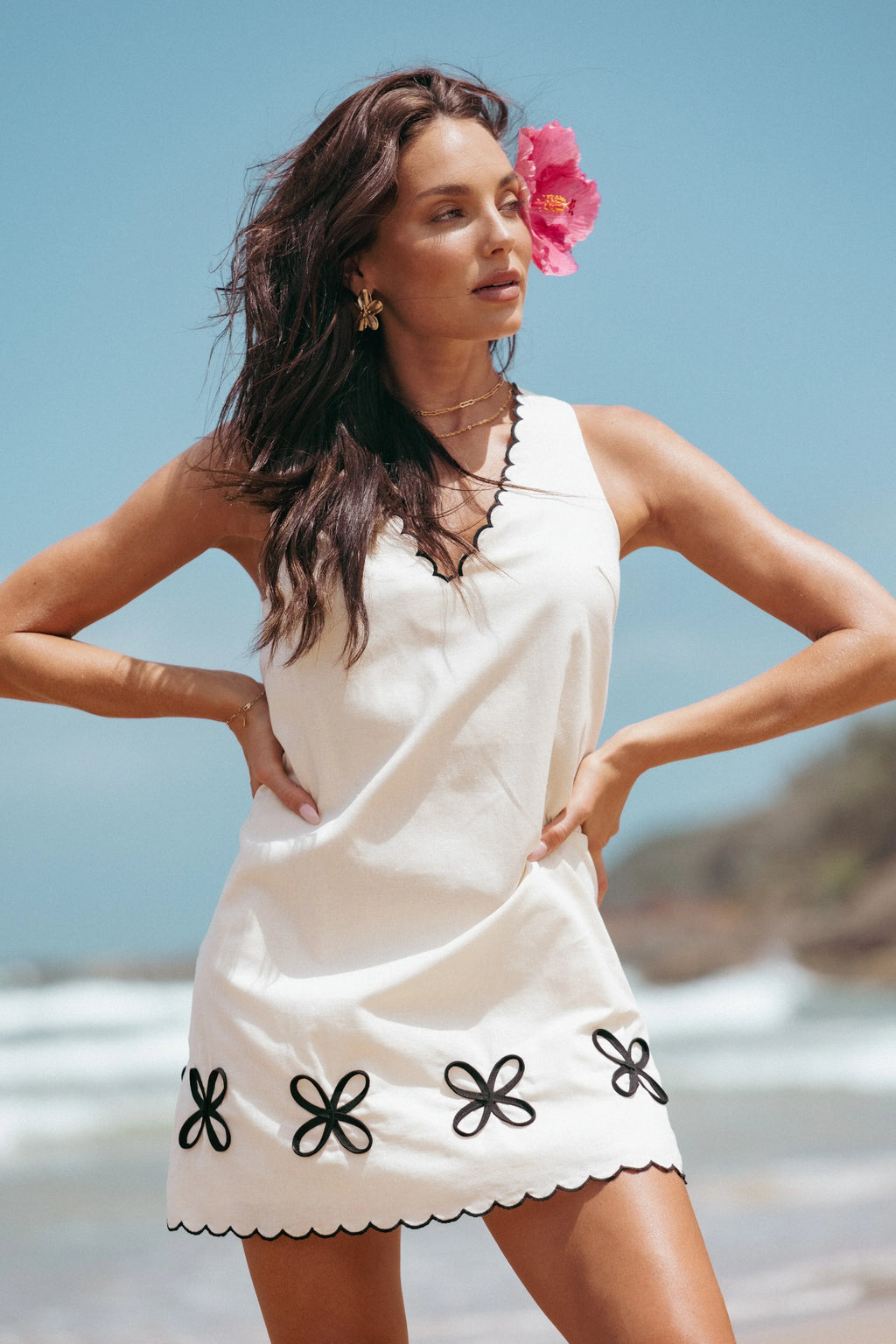 Thalia Mini Dress - Cream/Black
