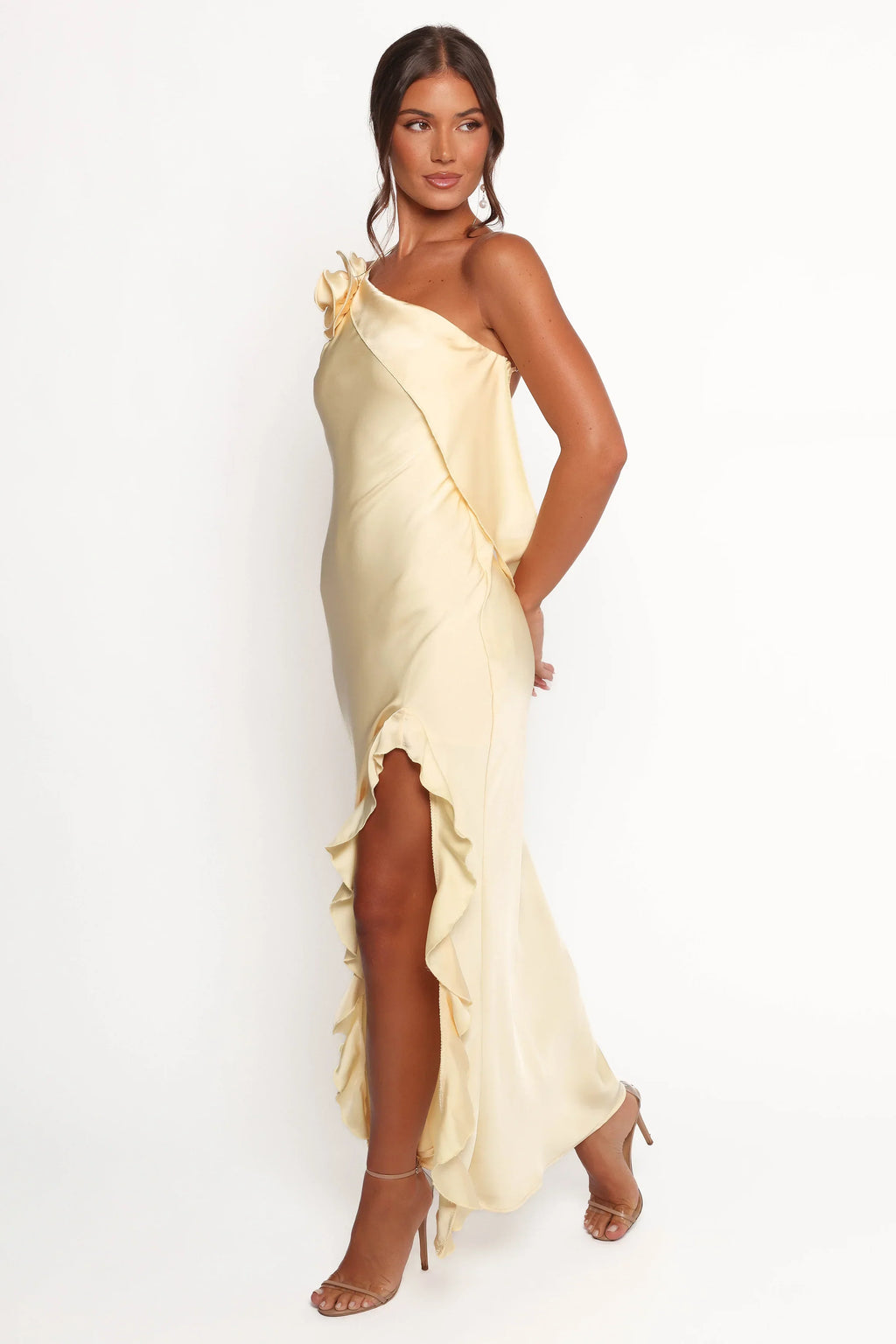Aila Rosette One Shoulder Dress - Butter Yellow