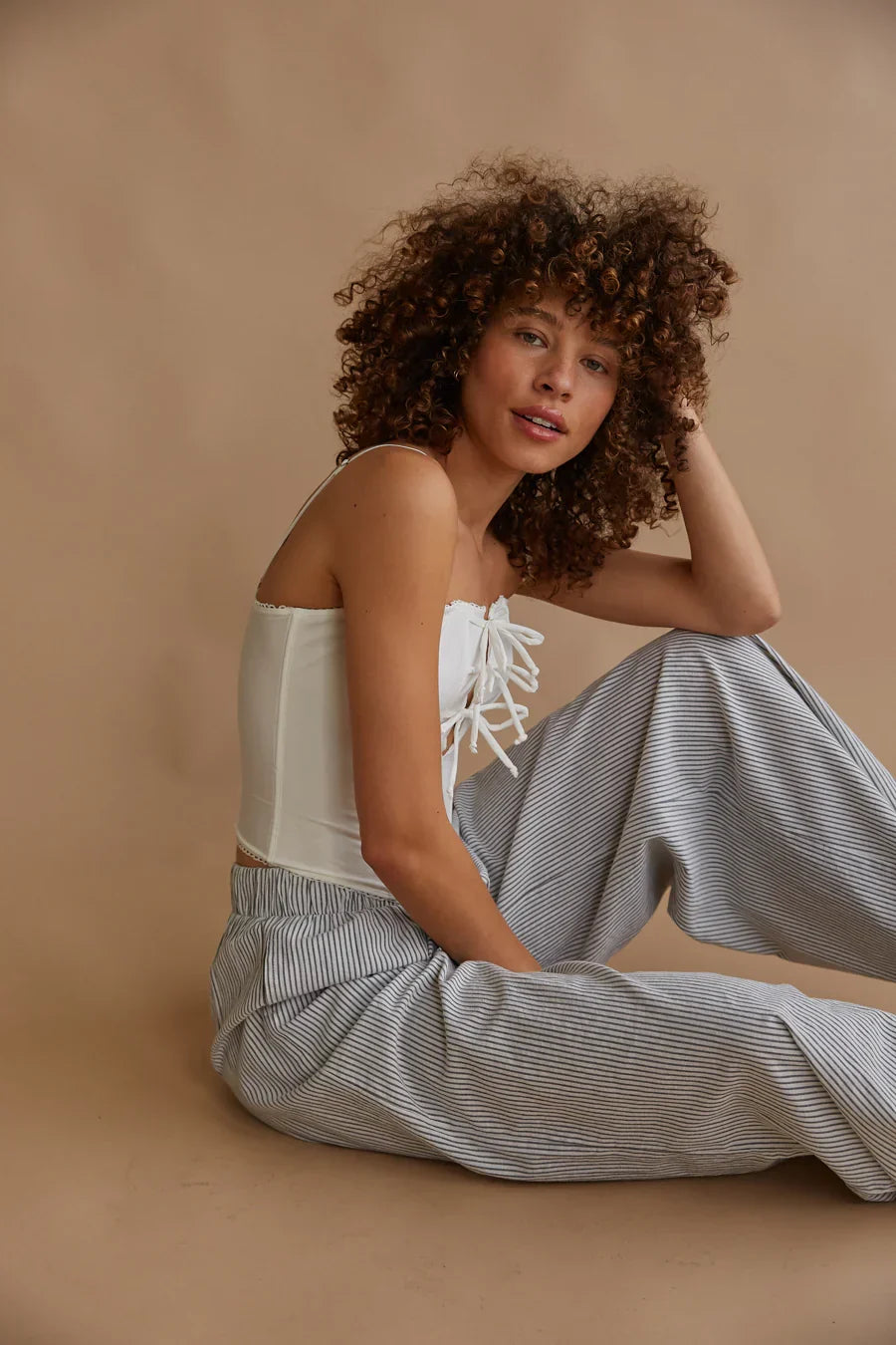 Amelie Eyelet Trim Bow Corset Top