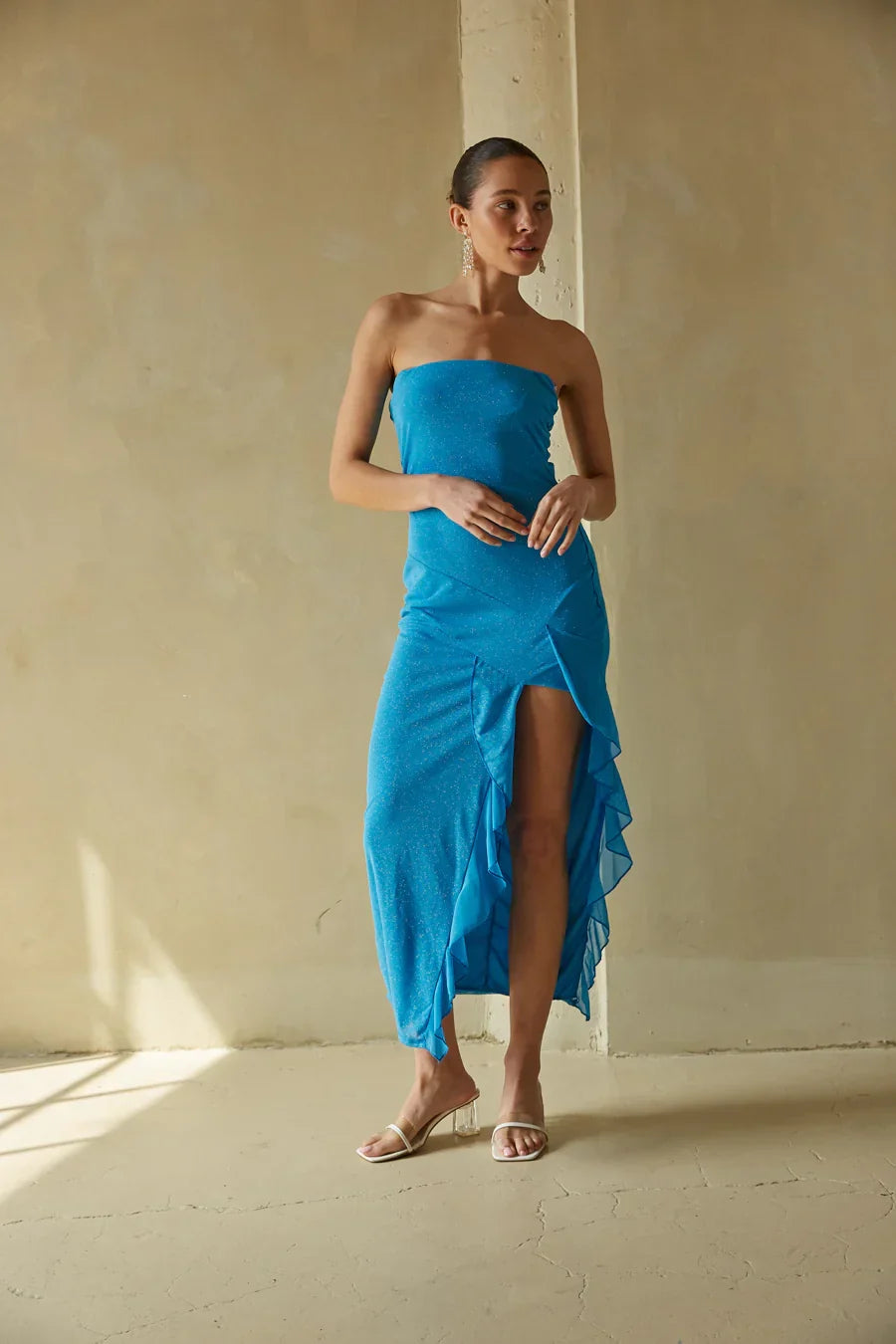 Yvette Ruffles Tube Maxi Dress