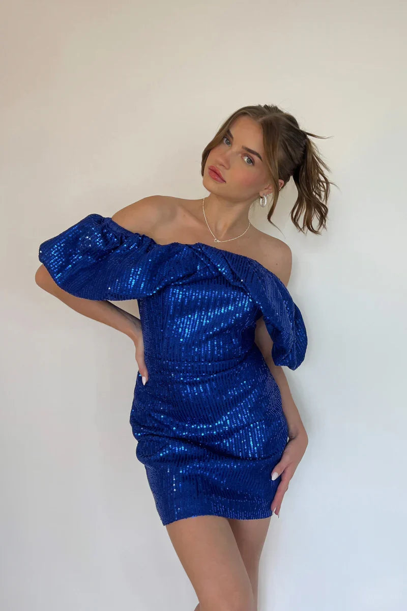 The Gardens Puff Sleeve Sequin Dress