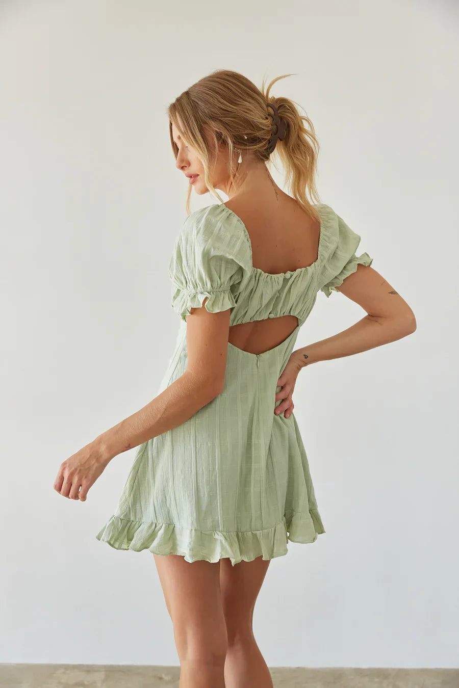 Clover Puff Sleeve Gingham Mini Dress