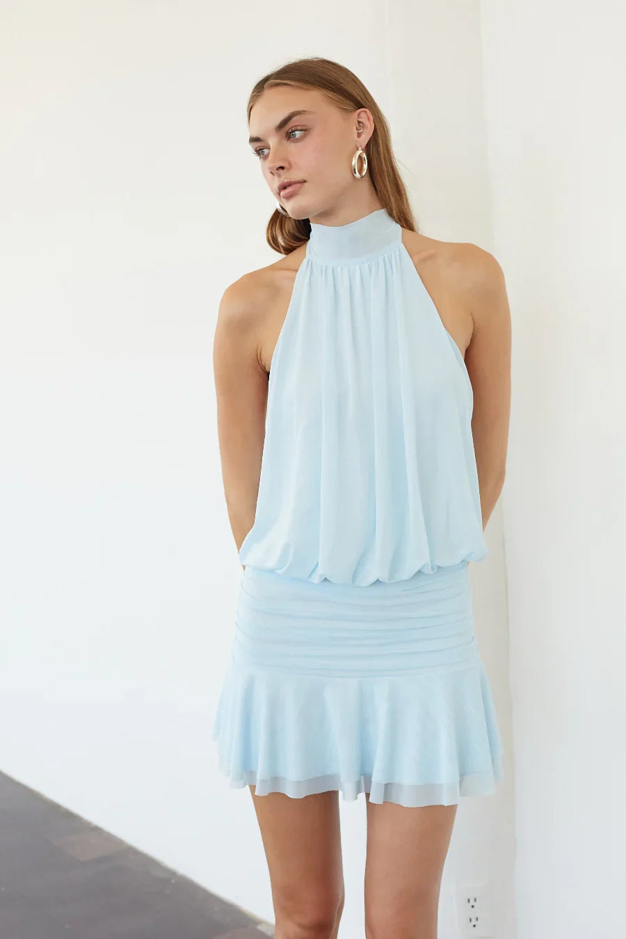 Journi High Neck Mesh Mini Dress