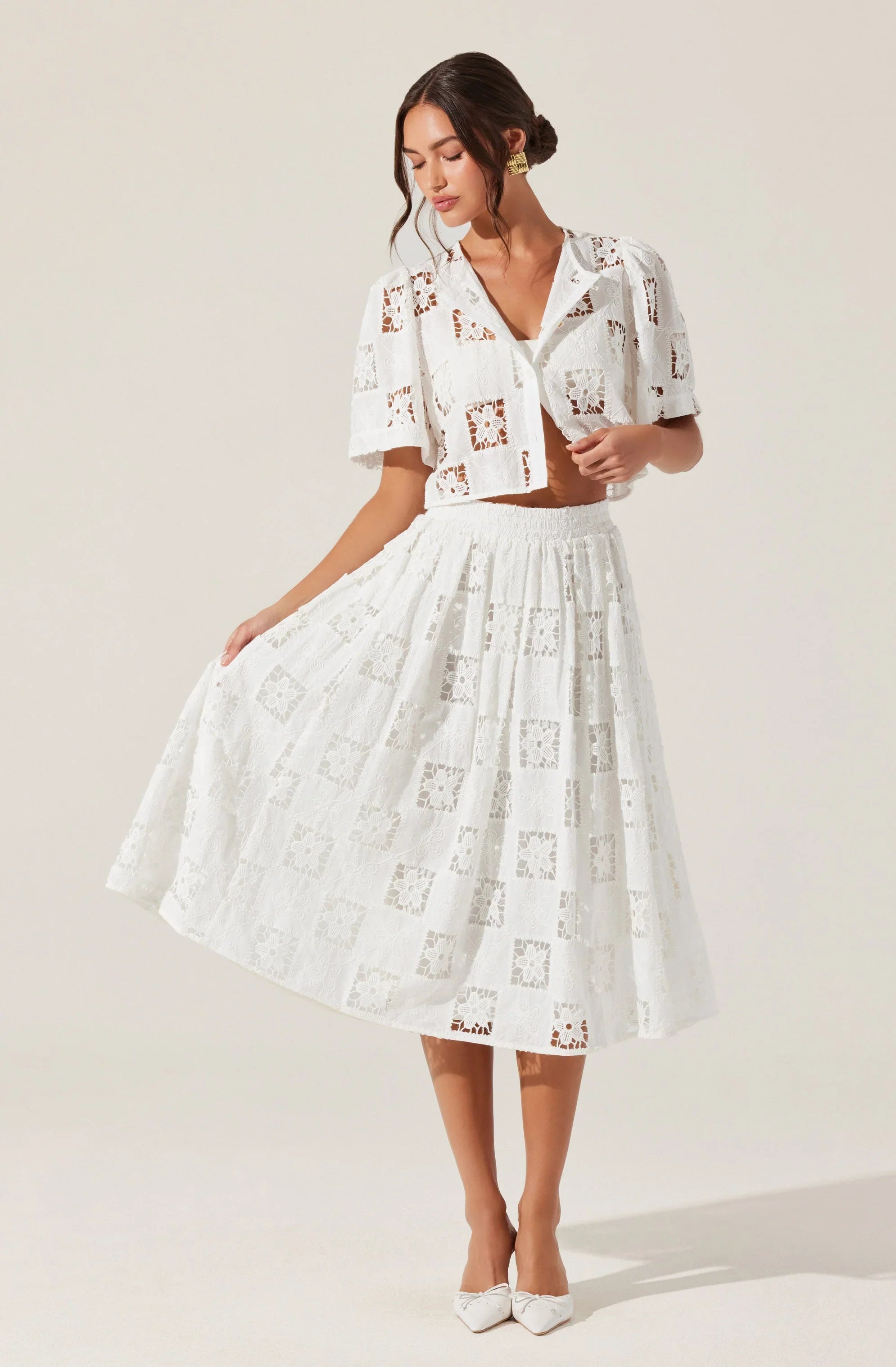 Andolina Crochet Lace Midi Skirt