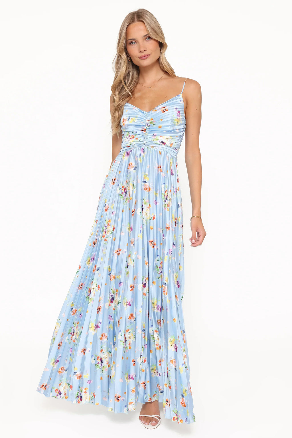 Naira Pleated Maxi Dress - Cornflower Blue Floral