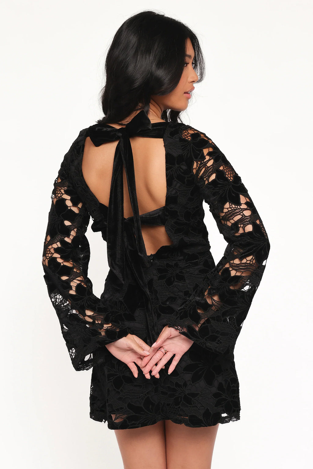 Cynthia Velvet Lace Mini Dress - Black